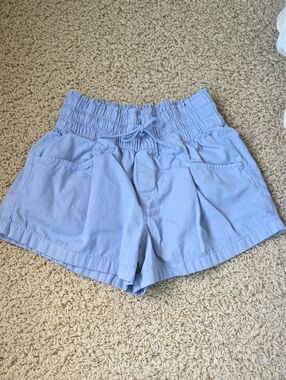 aerie Light Blue High-Waist Smocked Shorts